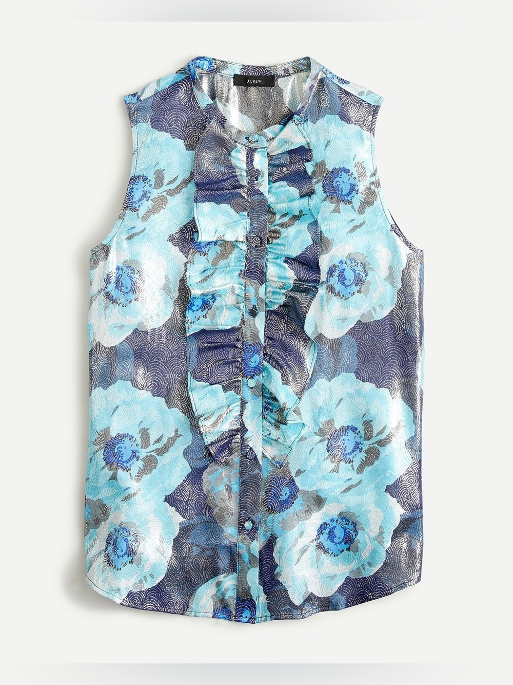 J. Crew Blue Floral Ruffle Front Tank Top NWT XS